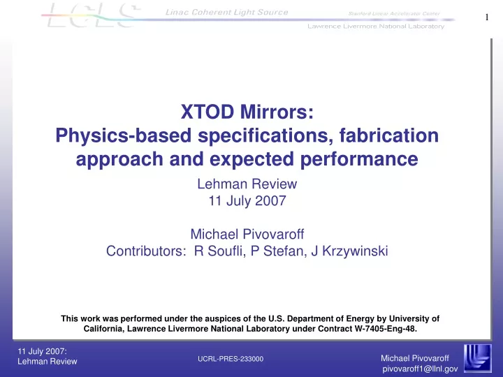 xtod mirrors physics based specifications fabrication approach and expected performance