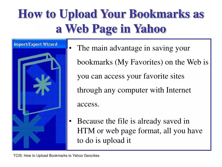 how to upload your bookmarks as a web page in yahoo