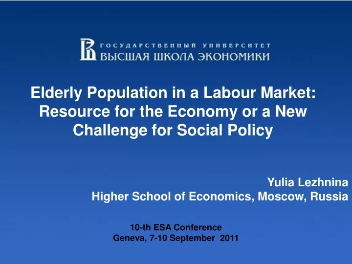 elderly population in a labour market resource