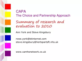 CAPA  The Choice and Partnership Approach Summary of research and evaluation to 2010