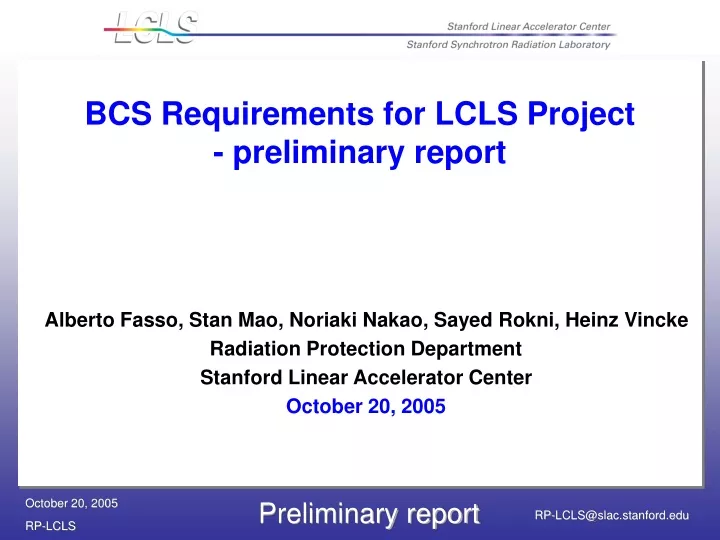 bcs requirements for lcls project preliminary report