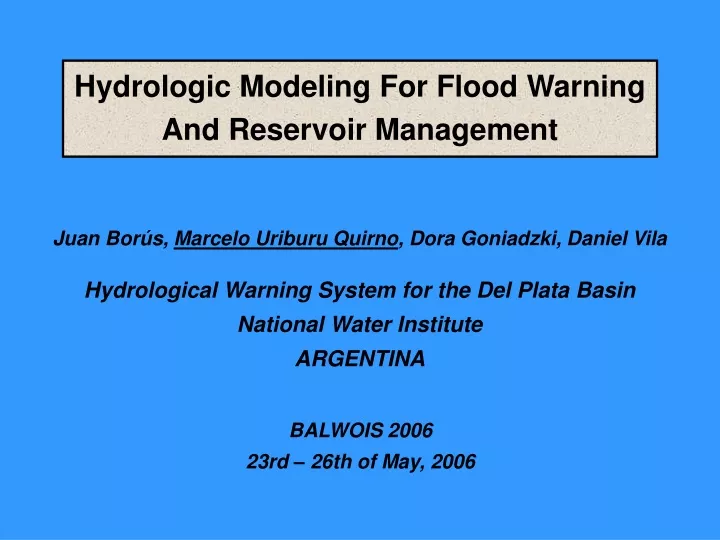 hydrologic modeling for flood warning