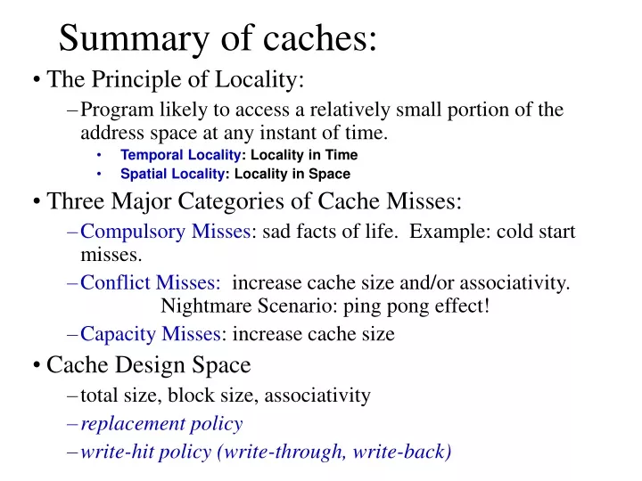 summary of caches