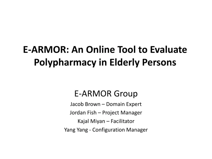 e armor an online tool to evaluate polypharmacy