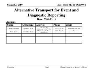 Alternative Transport for Event and Diagnostic Reporting