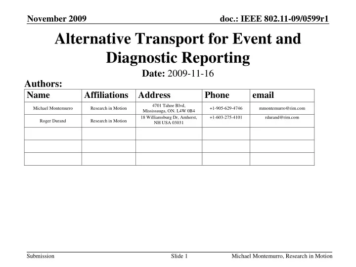 alternative transport for event and diagnostic reporting