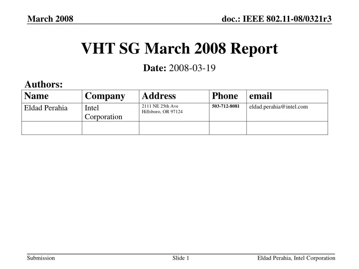 vht sg march 2008 report