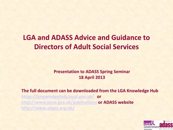 lga and adass advice and guidance to directors of adult social services