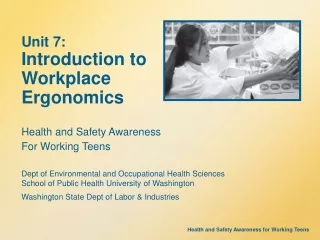Unit 7:  Introduction to  Workplace  Ergonomics Health and Safety Awareness For Working Teens