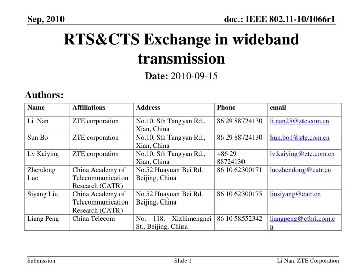 rts cts exchange in wideband transmission