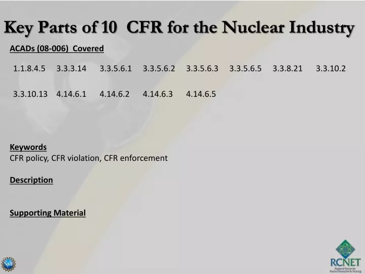 key parts of 10 cfr for the nuclear industry