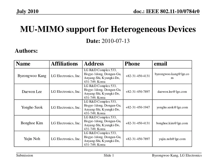 mu mimo support for heterogeneous devices