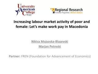 Increasing labour market activity of poor and female: Let’s make work pay in  Macedonia