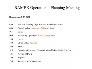  Monday March 31, 2003 0830	Welcome, Meeting Objectives and Brief Project Status