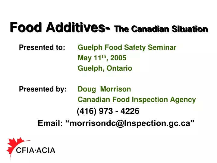 food additives the canadian situation