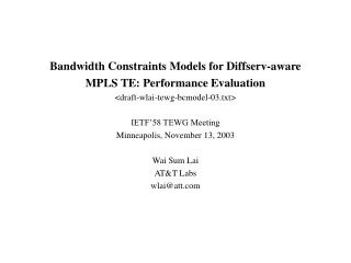 Bandwidth Constraints Models for Diffserv-aware MPLS TE: Performance Evaluation