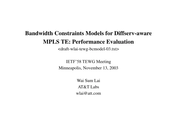 bandwidth constraints models for diffserv aware