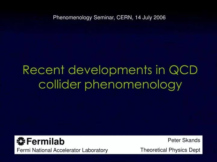 recent developments in qcd collider phenomenology