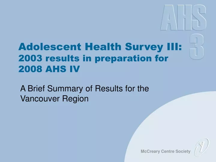 adolescent health survey iii 2003 results in preparation for 2008 ahs iv