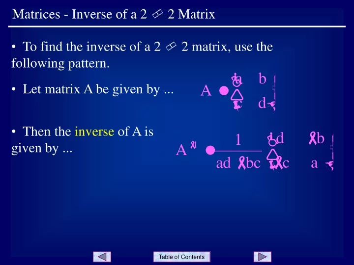 matrices inverse of a 2 2 matrix