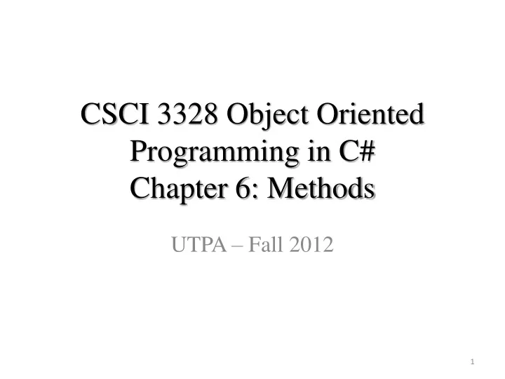 csci 3328 object oriented programming in c chapter 6 methods
