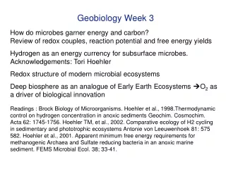 Geobiology Week 3 How do microbes garner energy and carbon?