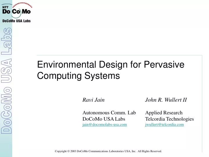 environmental design for pervasive computing systems