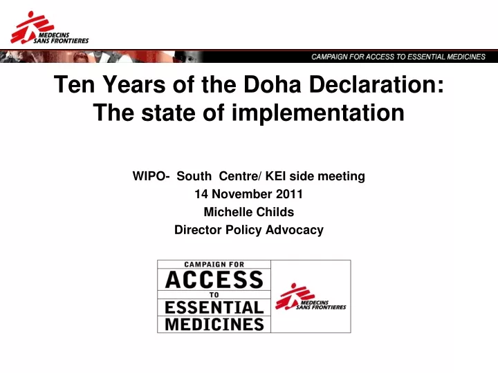 ten years of the doha declaration the state of implementation