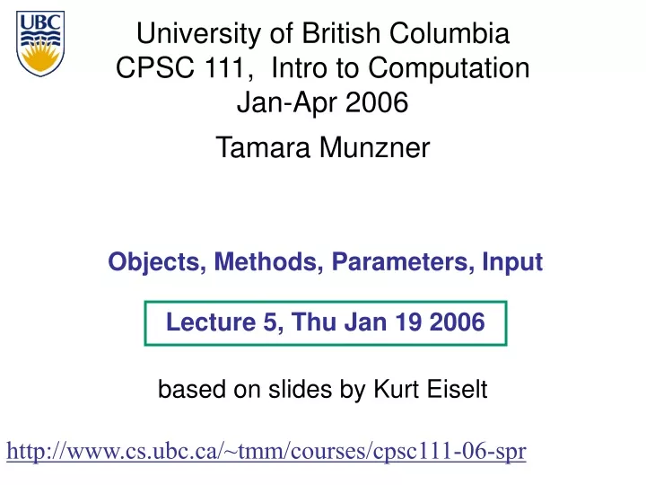 objects methods parameters input lecture 5 thu jan 19 2006