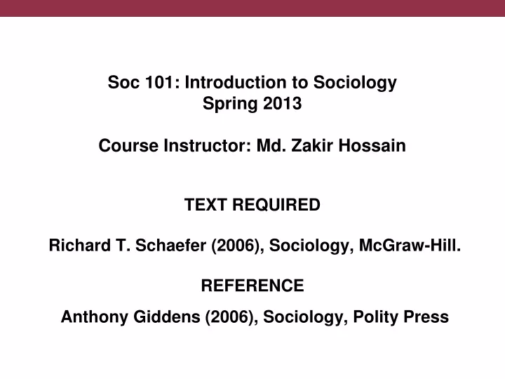 soc 101 introduction to sociology spring 2013