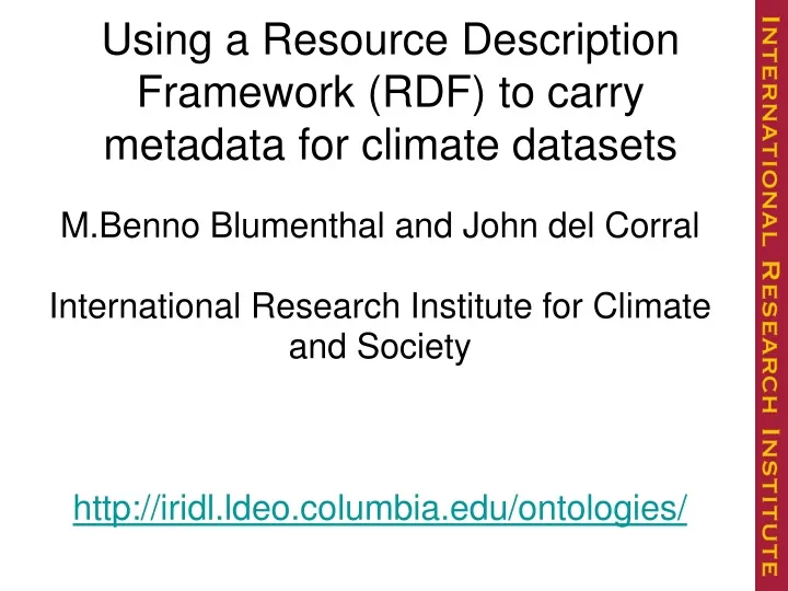 using a resource description framework rdf to carry metadata for climate datasets