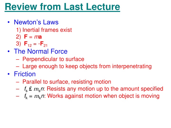review from last lecture