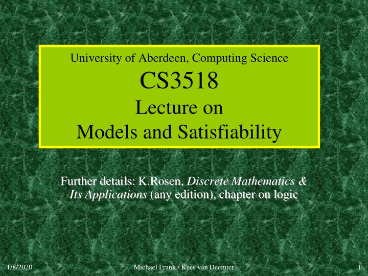 university of aberdeen computing science cs3518 lecture on models and satisfiability