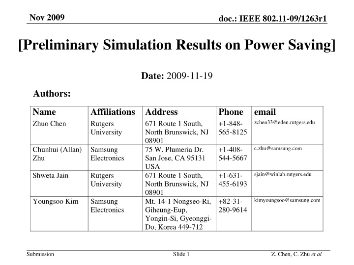 preliminary simulation results on power saving