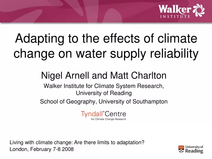adapting to the effects of climate change on water supply reliability