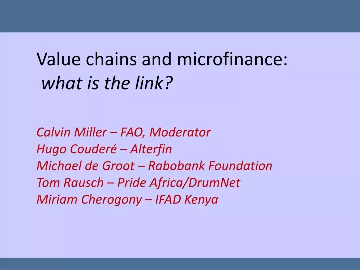 value chains and microfinance what is the link