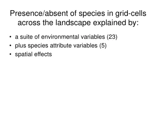 Presence/absent of species in grid-cells across the landscape explained by: