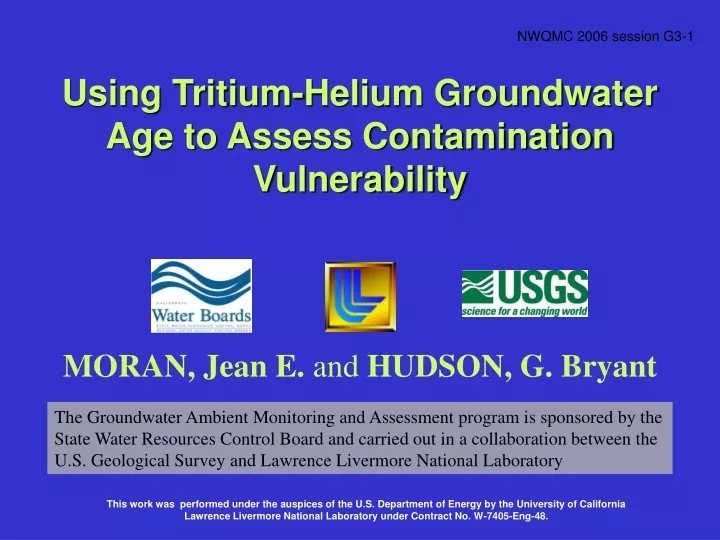 using tritium helium groundwater age to assess contamination vulnerability