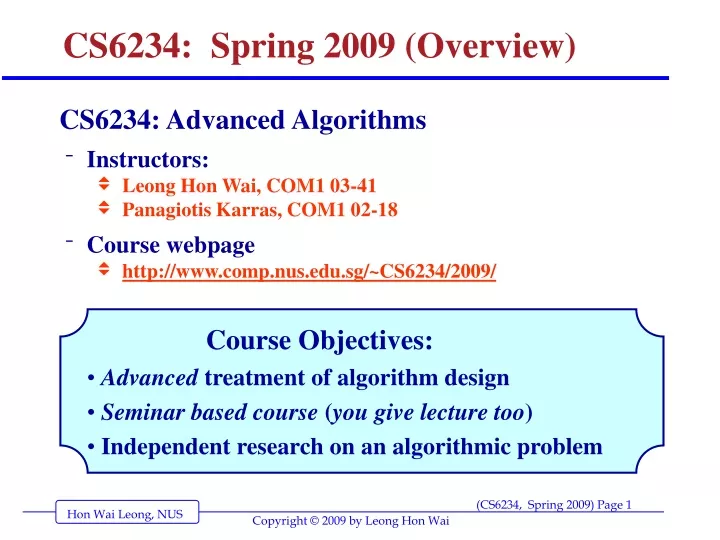 cs6234 spring 2009 overview