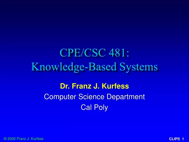 cpe csc 481 knowledge based systems