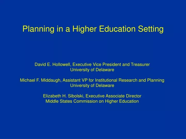 planning in a higher education setting
