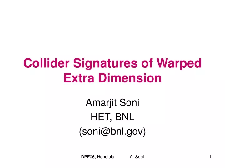 collider signatures of warped extra dimension