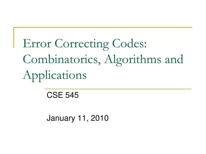 error correcting codes combinatorics algorithms and applications