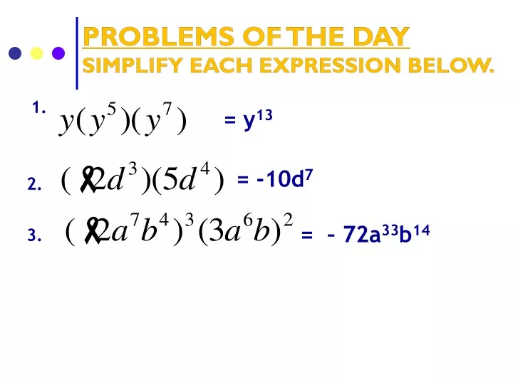 problems of the day simplify each expression below