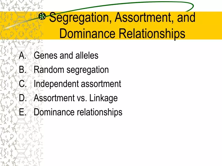 segregation assortment and dominance relationships
