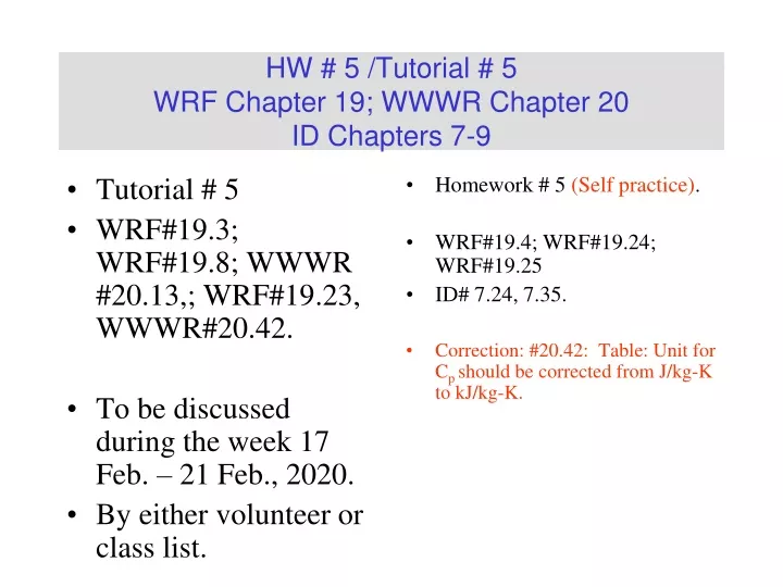 hw 5 tutorial 5 wrf chapter 19 wwwr chapter 20 id chapters 7 9