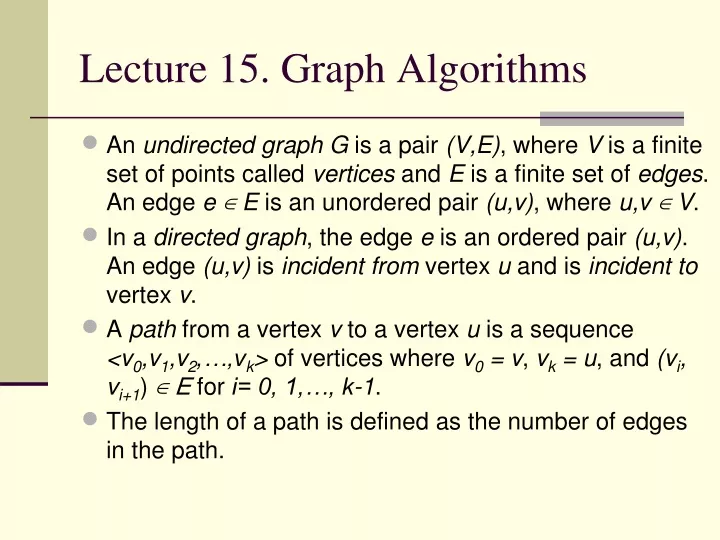lecture 15 graph algorithms