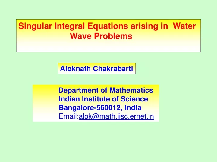 singular integral equations arising in water wave