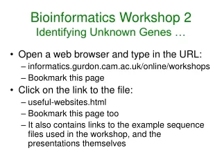 Bioinformatics Workshop 2 Identifying Unknown Genes …