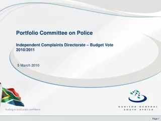 Portfolio Committee on Police Independent Complaints Directorate – Budget Vote 2010/2011
